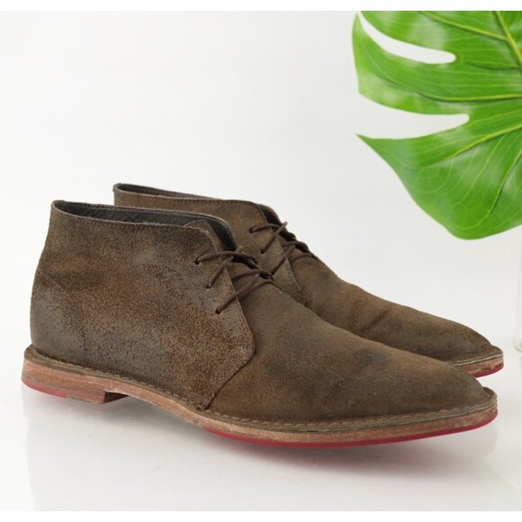 Cole Haan Mens Paul Chukka Boot Size 11 M Brown Suede Distressed Plain Toe Red - Picture 1 of 11